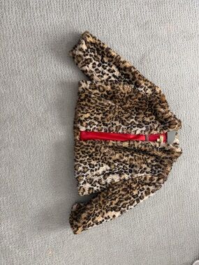 Vera Wang Leopard-Print Faux Fur Jacket with Red Trim